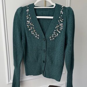 Express Teal Embellished Cardigan